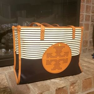 Tory Burch | Mini East/West Viva Navy and Tan Tote
